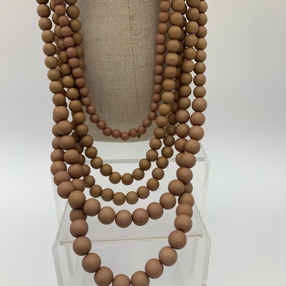Vintage 5 StrandGlowing Bohemian Faux Wooden Beads Necklace Long 34” Adjustable - Picture 4 of 9